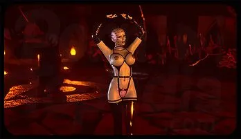 Seductive Gothic Mistress in BDSM Attire Dances Solo in Dark Dungeon