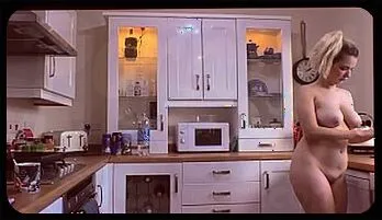 Blonde Babe Brews Coffee Naked in Kitchen, Showcasing Big Natural Tits and Stunning Ass