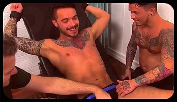 Tattooed Stud Cris Bound & Mercilessly Tickled by Two Doms