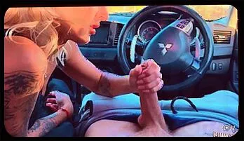 Seductive Blonde Teen Gives Sloppy Car Blowjob and Handjob