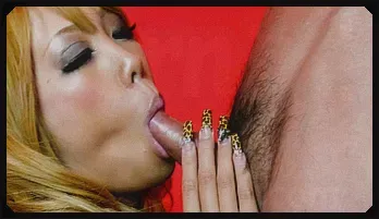 Blonde Runa Anzai giving top asian blowjob in threesome