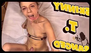 Slim Teen Gives a Blowjob and Gets Banged